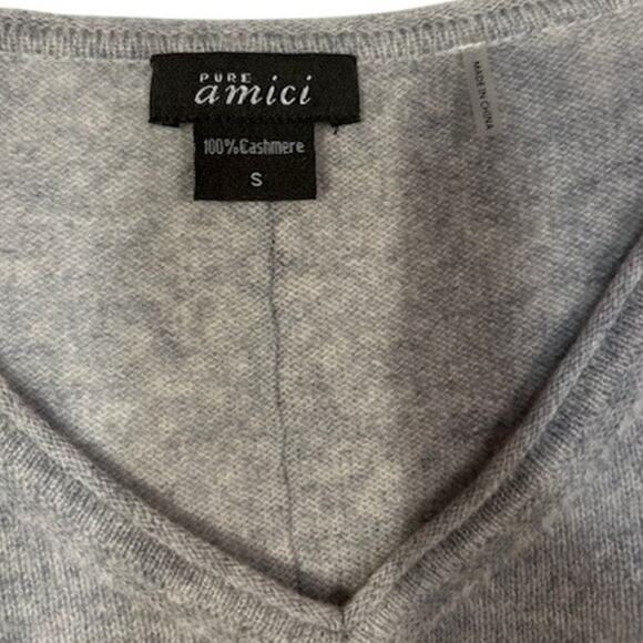 AMICI Pure Gray Grey V Neck 100% Cashmere Fringe 3/4 Dolman Sleeve Sweater SMALL - Picture 2 of 12